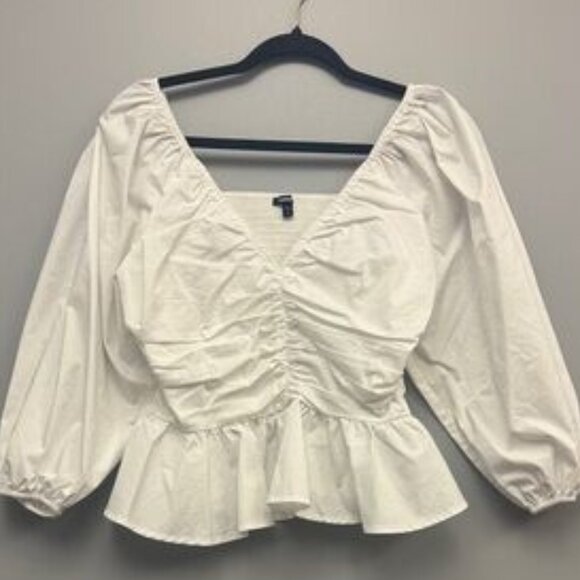 Tops - Express White Puff Sleeve Peplum Blouse